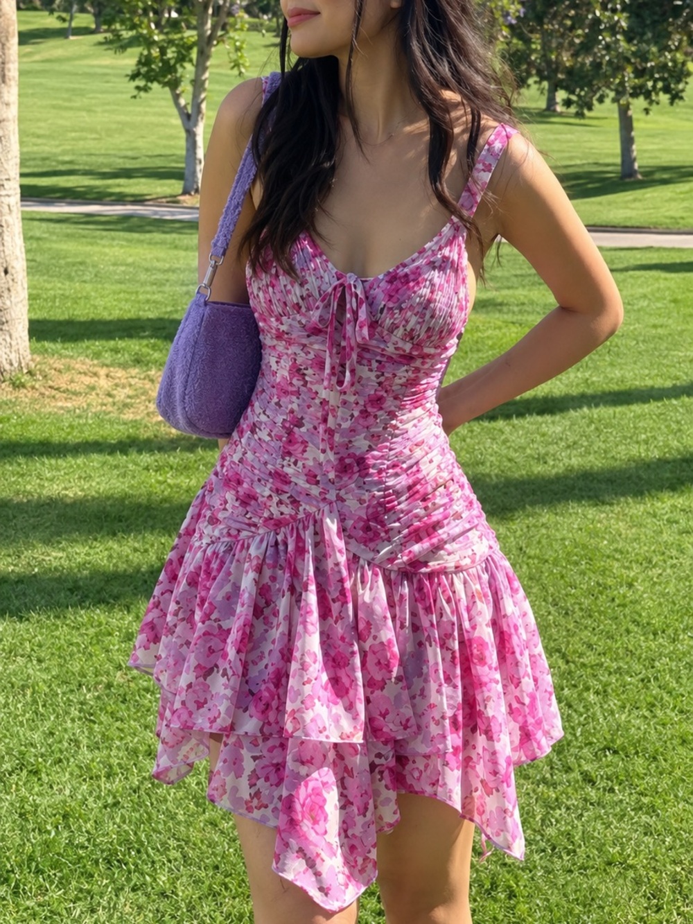 For Love & Lemons Kacey Chiffon Mini Dress